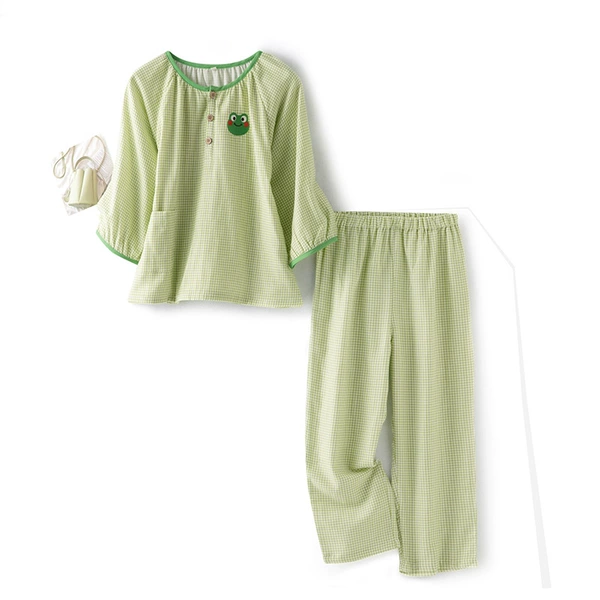 LZ2867 pullover style green plaid embroidered frog