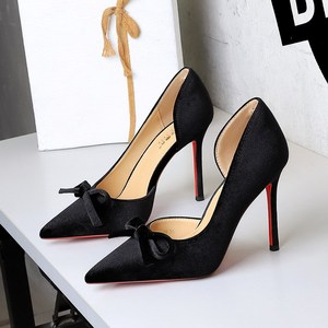 9269-H135 European and American sexy red sole thin heel bow side empty high heels pointed temperament banquet single sho