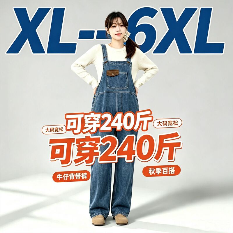 Maternity Denim Overalls Autumn Style Large Size Loose Wide-Leg Pants That Don'T Tighten Around the Belly, Adjustable for Late Pregnancy