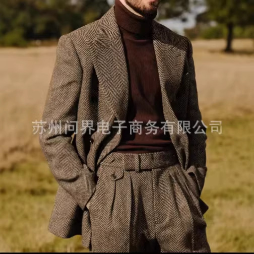 New Men's Suit Set with Collar, Two-Piece Men's Suit Set, Slim Fit Banquet Men's Suit, Formal Suit Set