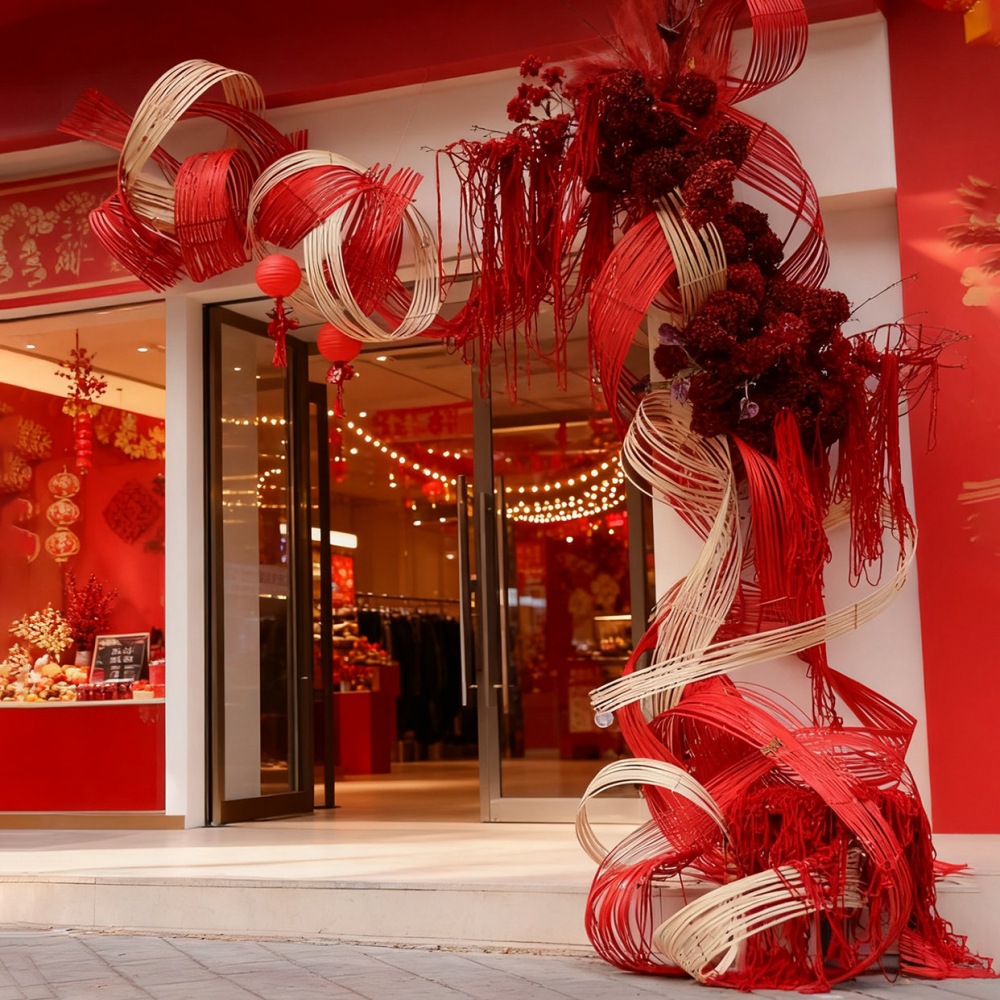 2026新年假花氛围装饰场景布置店铺门头开业活动庆典美陈红色造景