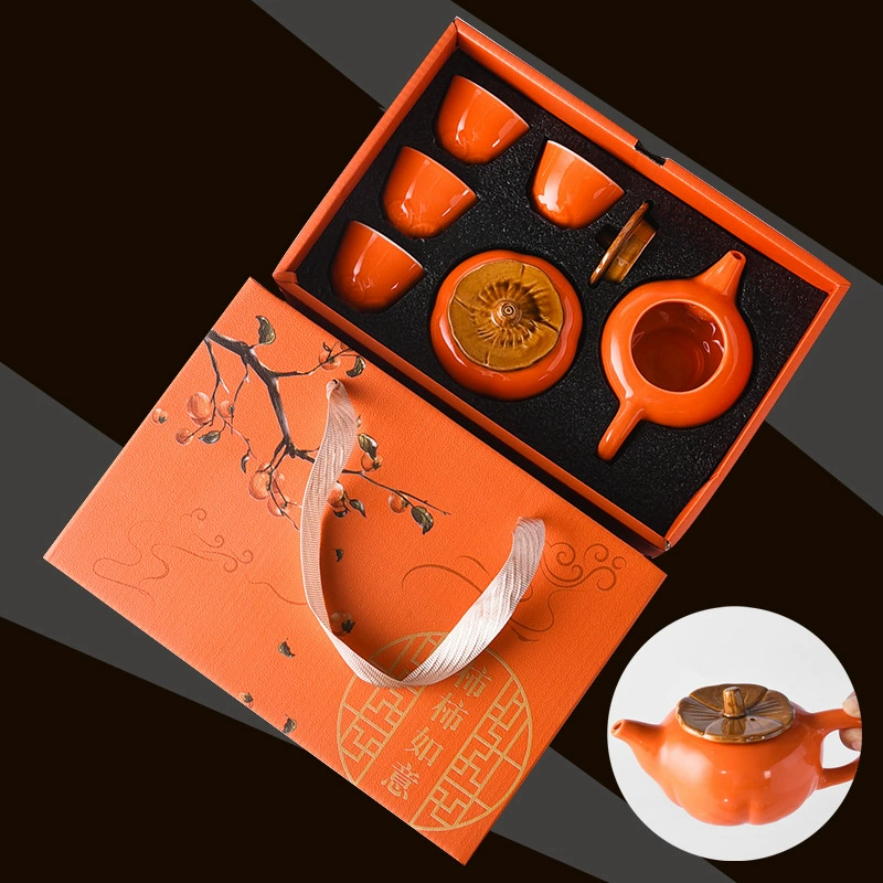 Хурма Ruyi Чайный набор костюм Хурма Чайник Чашка Оранжевая Подарочная коробка Сопровождающий подарок Ежегодное собрание компании Маленькие подарки