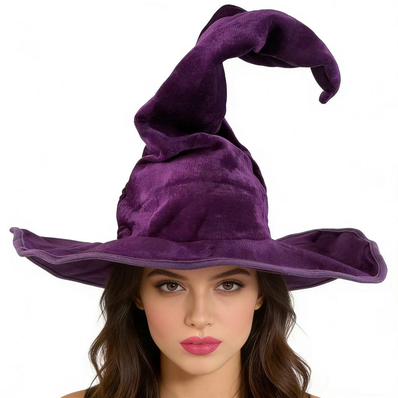 Sombreros de bruja de Halloween transfronterizos maquillaje accesorios de ropa sombrero de bruja plegado sombrero de peluche sombrero de bruja torcido sombrero de bruja