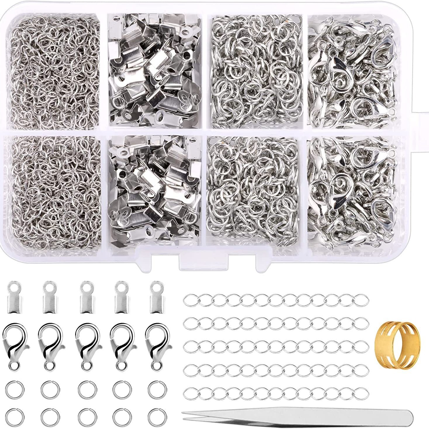 Aleación de zinc langosta hebilla Cadena de extensión anillo abierto clip 8 rejilla caja combinación joyería accesorios DIY