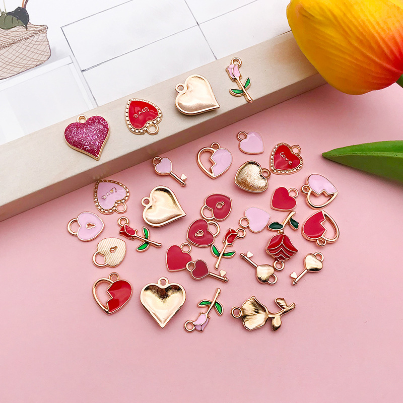 Colgante de corazón con gota de aceite, accesorios de joyería DIY