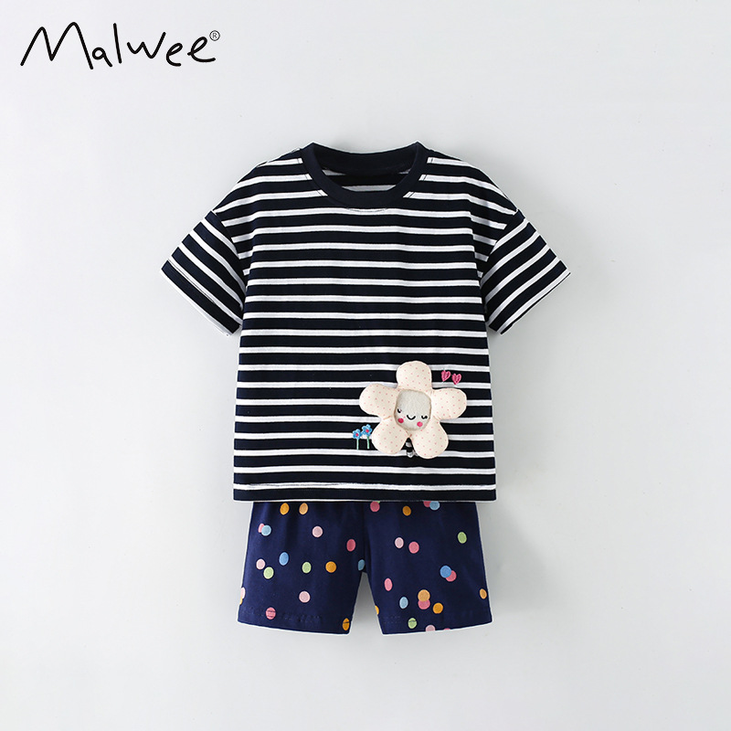 Malwee transfronterizo nuevo conjunto de ropa infantil, rayas suaves y cómodas para niños pequeños y medianos, set de dos piezas de ocio de verano