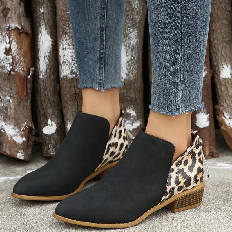 Damesschoenen Martin laarzen voor dames herfst en winter nieuwe luipaardprint splicing casual veelzijdige mode korte laarzen voor dames_voghion.com
