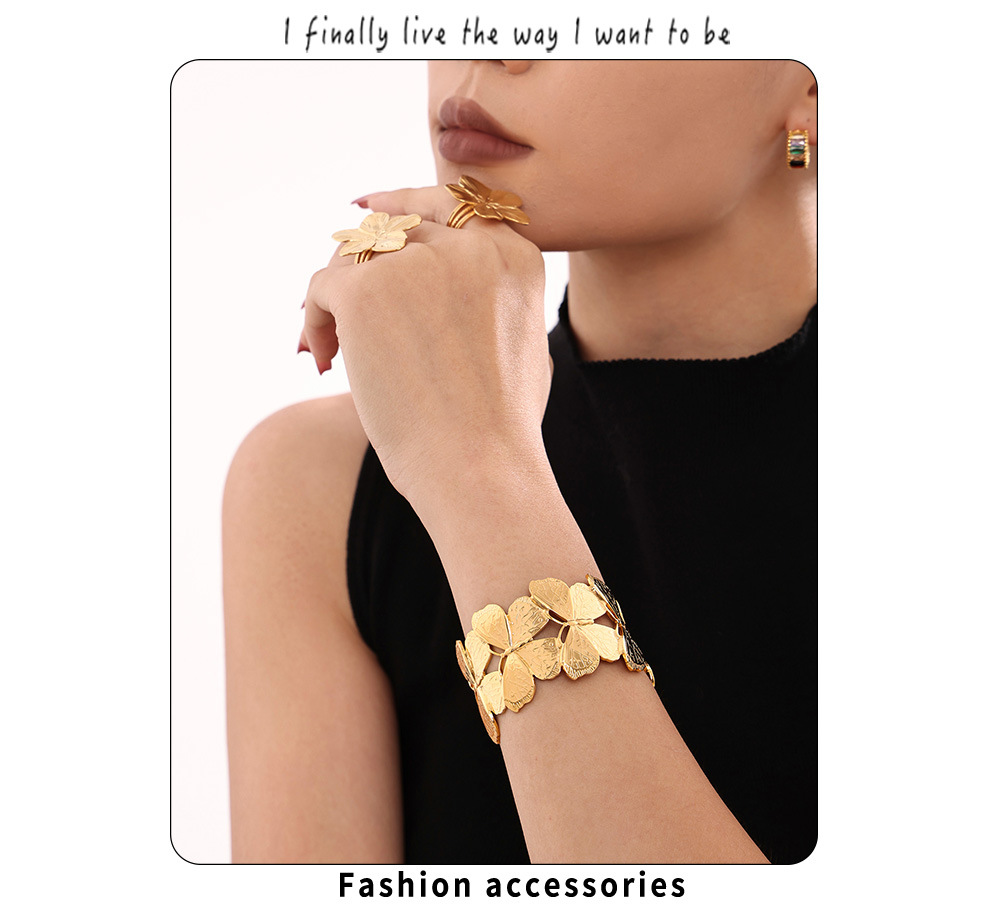 Square Sugar Stainless Steel Heavy Industry Exaggerated Butterfly Wide Edition Open Bracelet With High Grade Sensation Thread Handheld Ring_voghion.com