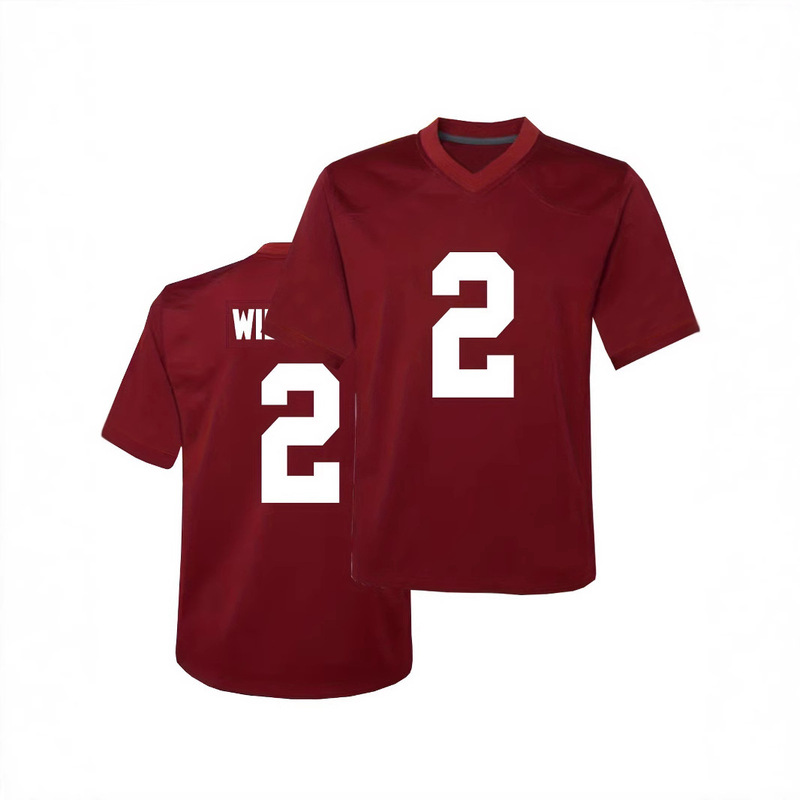 Men's # 2 Alabama Retro Crimson Embroidered V-Neck Rugby Jersey - Breathable Loose Fit T-Shirt Men's # 2 Alabama Retro Crimson Embroidered V-Neck Rugby Jersey - Breathable Loose Fit T-Shirt