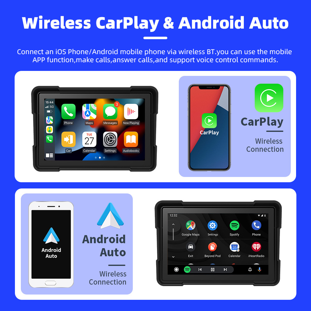 5inch Portable Car-Mounted Motorcycle Dash Cam Carplay Navigator Ip67 Waterproof Wireless
