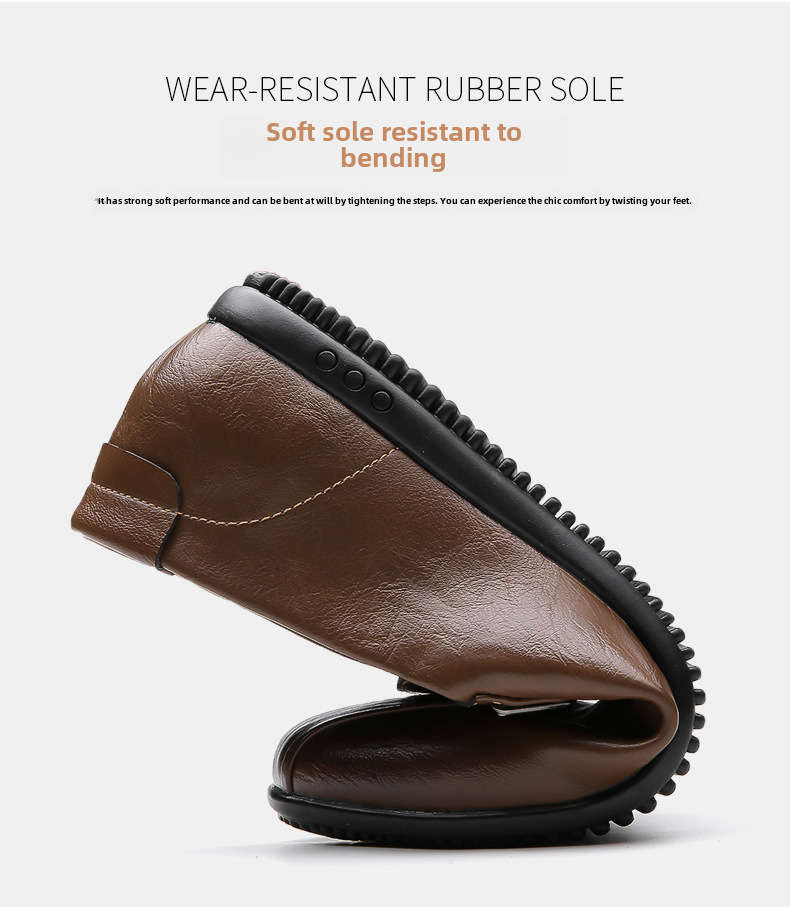 New men's casual bean shoes non-slip breathable set foot soft soles soft surface slip-on leather shoes_voghion.com