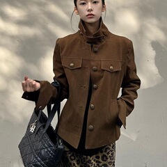 美式高街立领工装外套女2025秋季新款宽松甜酷纽扣长袖夹克上笙陇