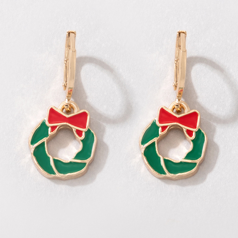 Cross-border Holiday New Products Christmas Wreath Dripping Earrings Geometric Bow Earrings display picture 3