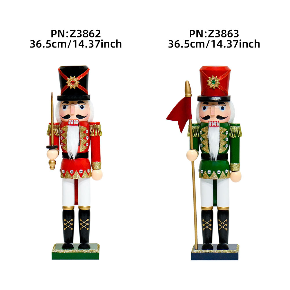 Nuevo 38cm cascanueces soldado esgrima bandera de madera decoración navideña atmósfera fábrica mayorista en stock
