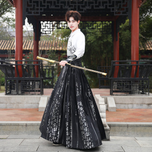 Chinese Style Hanfu Han Element Embroidery Long Sleeve Bronzing Color Horse Face Dress Antique Suit Top Student Class Clothes for Men