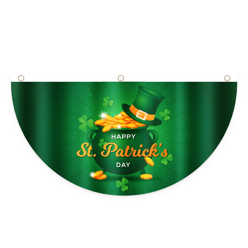 Nueva Bandera de abanico del día de San Patricio transfronterizo día irlandés decoraciones al aire libre impresión creativa Bandera de semicírculo