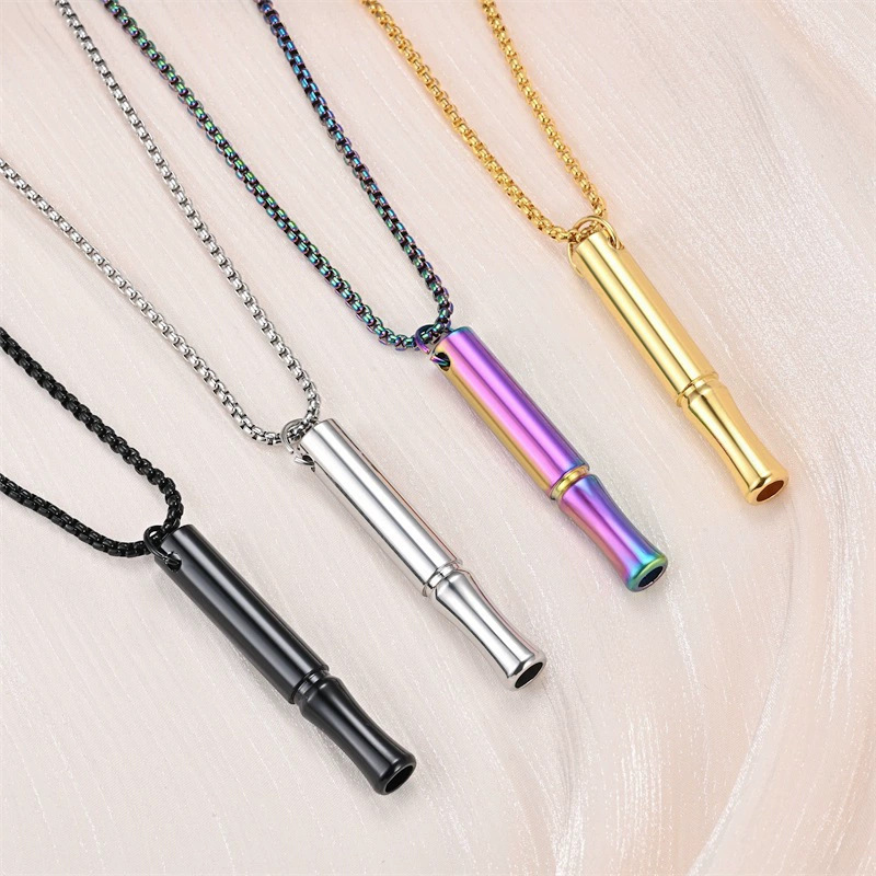 European and American Cross-border Stainless Steel Mindfulness Decompression Whistle Necklace Meditation Breathing Adjustment Tool Casual Relaxation Jewelry for Men