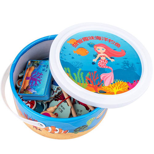 Kindergarten children early education educational insect catching game wooden magnetic fishing toy set for 3-5-6 year old girls