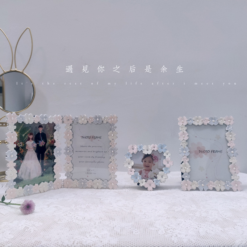 Japanese 5-inch two-piece love flower metal photo frame decoration exquisite gift wedding photo Baby Photo high-end studio