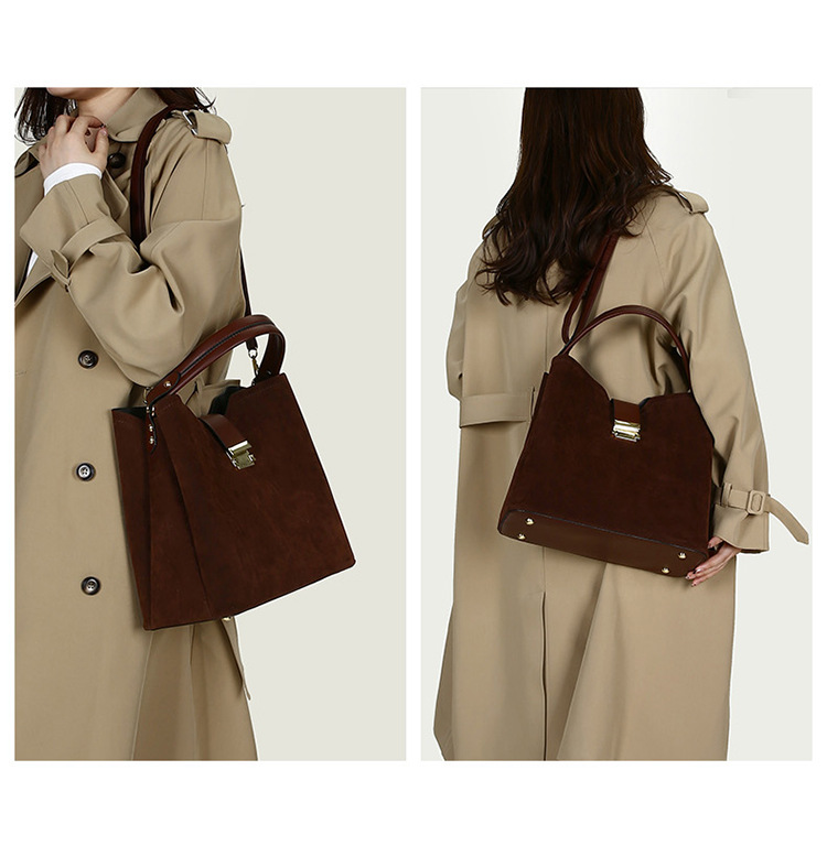 Solid Color Pattern Autumn&Winter Season Women's Gender Women's Suede Solid Color Classic Style Bucket Zipper Handbag Crossbody Bag