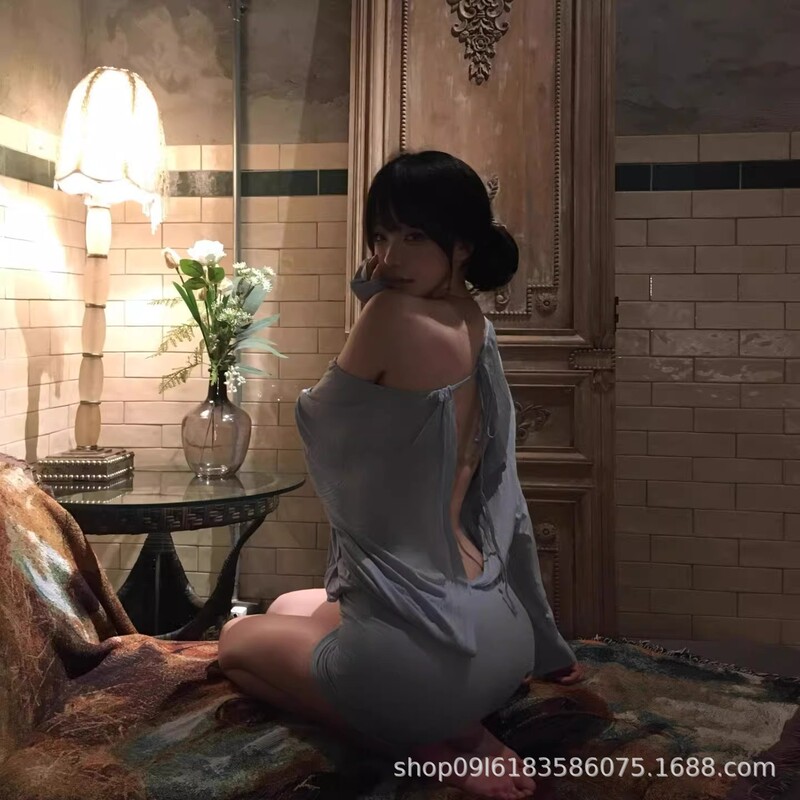 Sexy Hot Girl's Translucent One-Shoulder Long-Sleeved Dress for Women in Autumn, Waist-Cinching, Slim-Fitting, Backless Mini Dress Sexy Hot Girl's Translucent One-Shoulder Long-Sleeved Dress for Women in Autumn, Waist-Cinching, Slim-Fitting, Backless Mini Dress