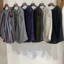 复古森系夏日新品松紧腰经典款百搭亚麻阔腿五分裤子