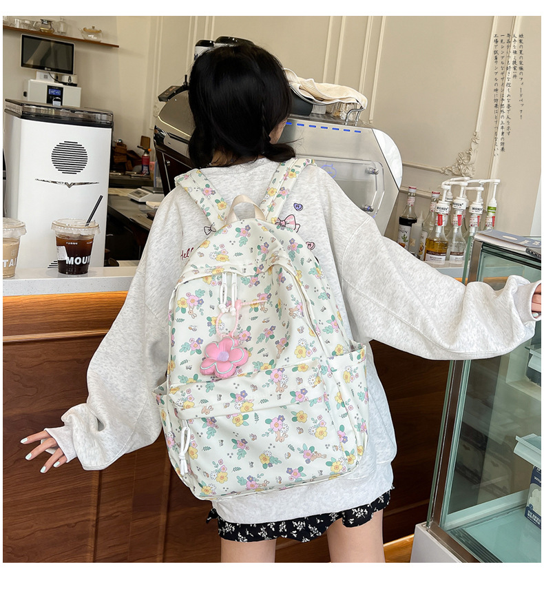 738g Weight Polyester Lining Material Sewing Thread Fashion Element Zipper Closure Type Double Shoulder Straps Strap Type Casual, School, Daily Occasion Nylon Material Waterproof Function Back To School Festival School Backpack Backpack Flower, Strawberry Pattern All Seasons Season Women's Gender Classic Style Style Square Shape Waterproof Flower Strawberry Casual School Daily School Backpack 3