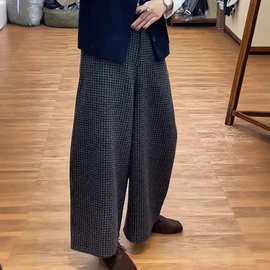 日系ins慵懒风毛呢加厚镰刀裤2024冬季适合胖mm的遮胯藏肉弯刀裤