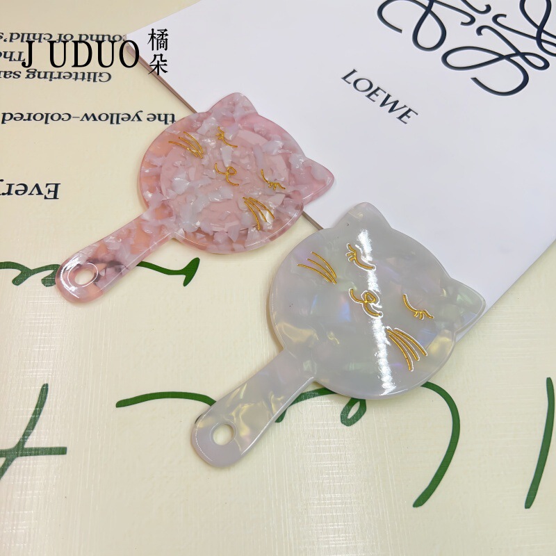 アセテートプレート高級化粧鏡、気質、かわいい猫ハンドヘルドミラー、ポータブルハンドルミラー、化粧鏡|undefined