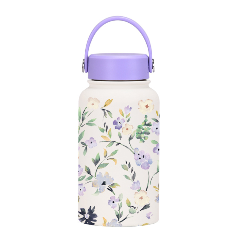 Nueva transfronteriza 650ml taza de vacío de boca ancha portátil de vacío niños estudiante deportes hervidor de agua de impresión al aire libre taza