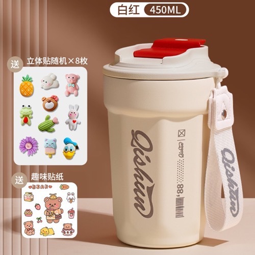 Taza de café 316 de doble capa de acero inoxidable aislado taza fría al aire libre taza de coque portátil red cuerda de elevación roja taza de coche