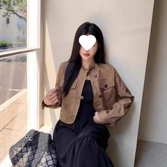 秋装搭配一整套大码美拉德短款皮衣外套女黑色吊带连衣裙两件套装