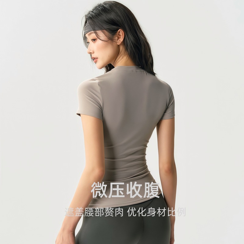运动休闲短袖女速干紧身瑜伽服跑步健身上衣修身瑜伽圆领纯色t恤|undefined