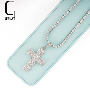 European and American Cross-border Supply S925 Silver Moissanite Cross Personality Pendant for Men and Women Can Pass Through Tennis Chain