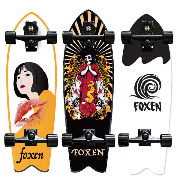 FOXEN Surfskate land surfboard manufacturer brushing street fish…