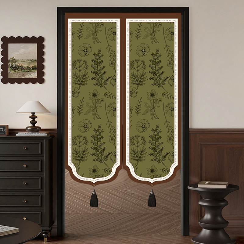 French-Style Bedroom and Living Room Door Curtain, Cotton and Linen Irregular Shape, No-Drill Bathroom Blocking Curtain, Kitchen Partition Blackout Door Curtain