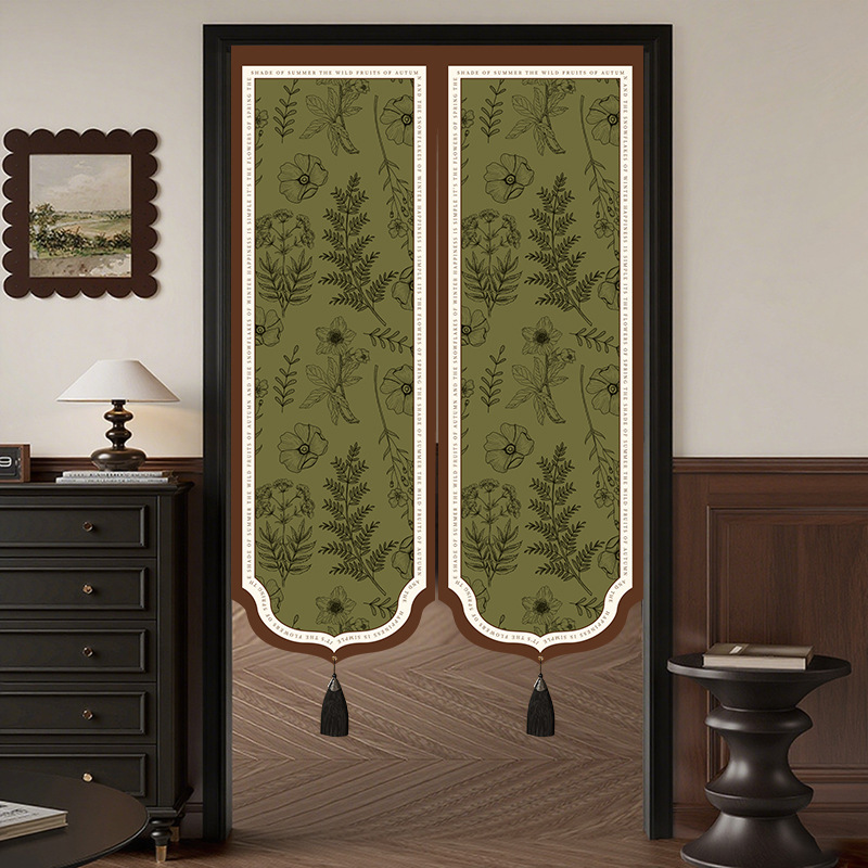 French-Style Bedroom and Living Room Door Curtain, Cotton and Linen Irregular Shape, No-Drill Bathroom Blocking Curtain, Kitchen Partition Blackout Door Curtain