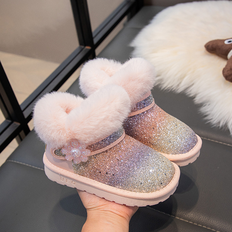 Botas de nieve para niñas 2025 nuevo invierno de moda infantil princesa de sequillas botas cortas para niñas calentadas botas de algodón de peluche