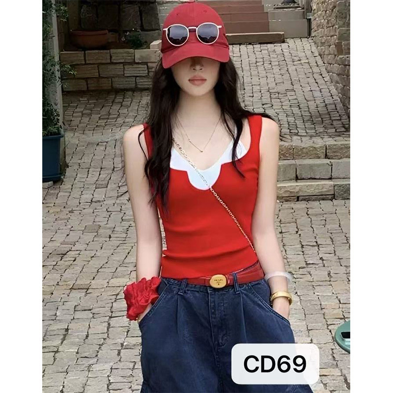 Fake Two-Piece Spliced ​​Woolen Knitwear Camisole Outer Wear Slimming Look Sexy Wear Sleeveless Top Women's Clothing