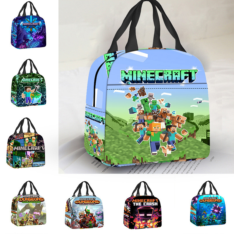 Cross-Border Minecraft Lunch Bag Portable Meal Bag Student and Toddler Campus Lunch Box Bag Food Insulated Lunch Bag