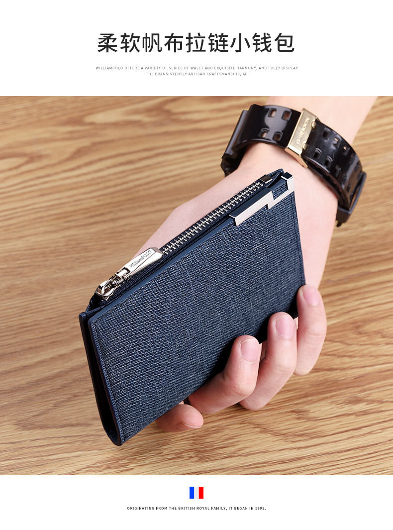 Ví nam gập mini Emperor Paul vải canvas siêu mỏng đựng thẻ và tiền xu chi tiết 1
