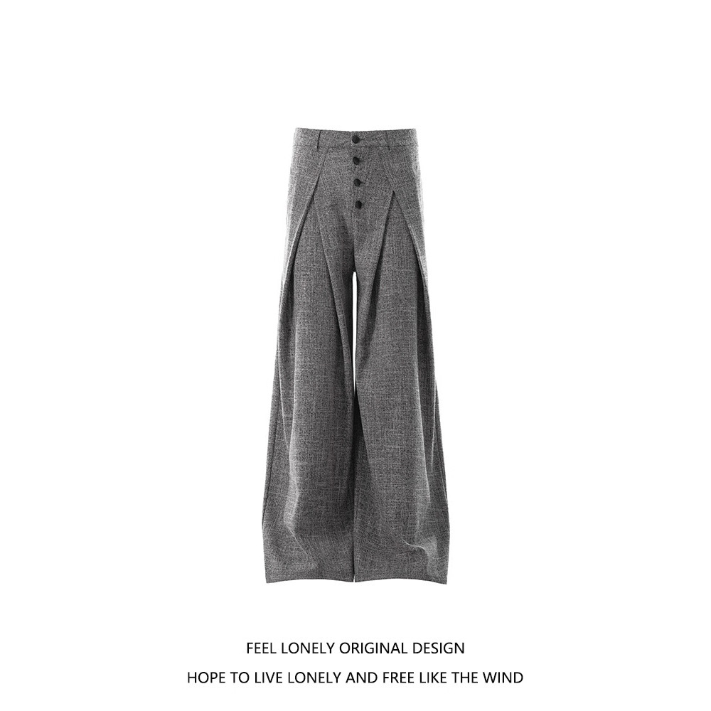 American Retro Old Money Style Pleated Buttoned Dress Pants Cleanfit High-Waisted Loose Wide-Leg Straight Pants for Men and Women