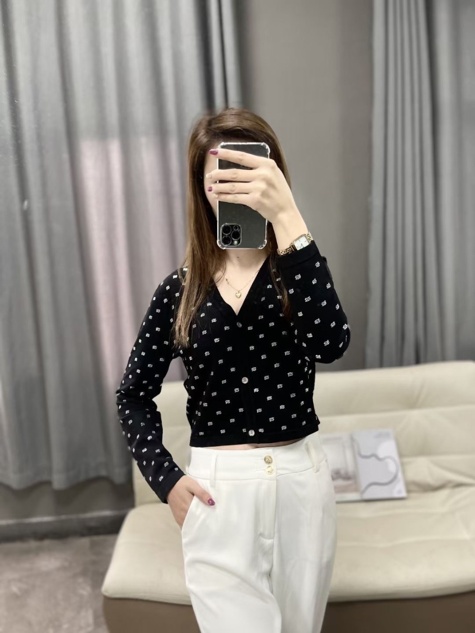 24 New Autum Fashionable Loose Elegant Hot Diamond Letter Wool Blend King Long-Sleeved Cardigan Sweater Jacket for Women