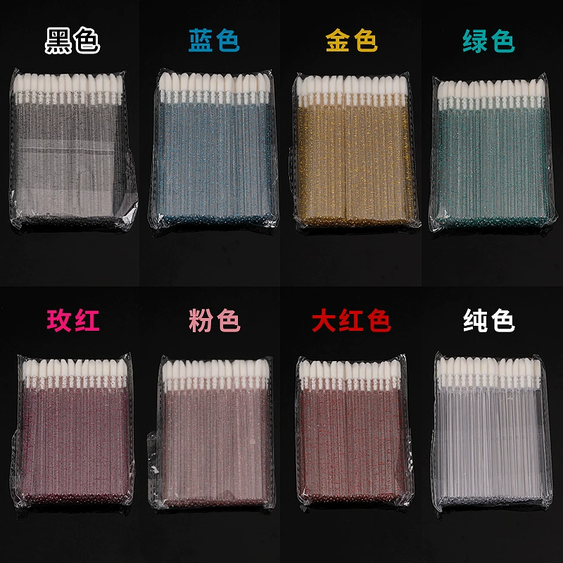 Disposable Lip Brush (Golden holes) Solid Crystal Rod, Fibrous Velvet Head, 92 mm