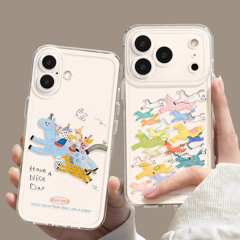 Colorful Running Horse Apple 17 Phone Case iPhone 17 Pro Max Transparent Pony 16 Pro Couple Case