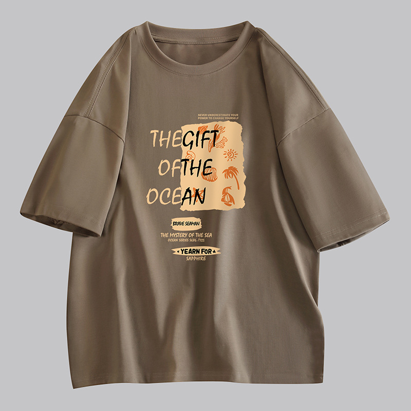 NASAGISS nombre conjunto pesado algodón camiseta de manga corta hombres y mujeres misma marca de moda suelta pareja juventud verano