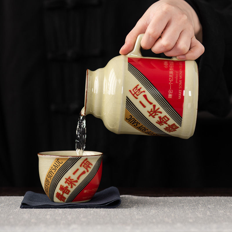 Ru窑 pequeña olla caliente puede ser cultivada con rebanada de sopa de salsa retrógrada con tapa cerámica de gran capacidad anti-corrosión tetera taza de agua taza de marca