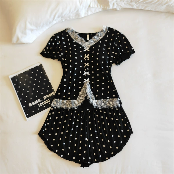 33037.2# polka dot black (fixed chest pad) short sleeves + shorts