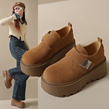 白色松糕厚底勃肯鞋女秋2025新款百搭一脚蹬乐福鞋小个子增高单鞋