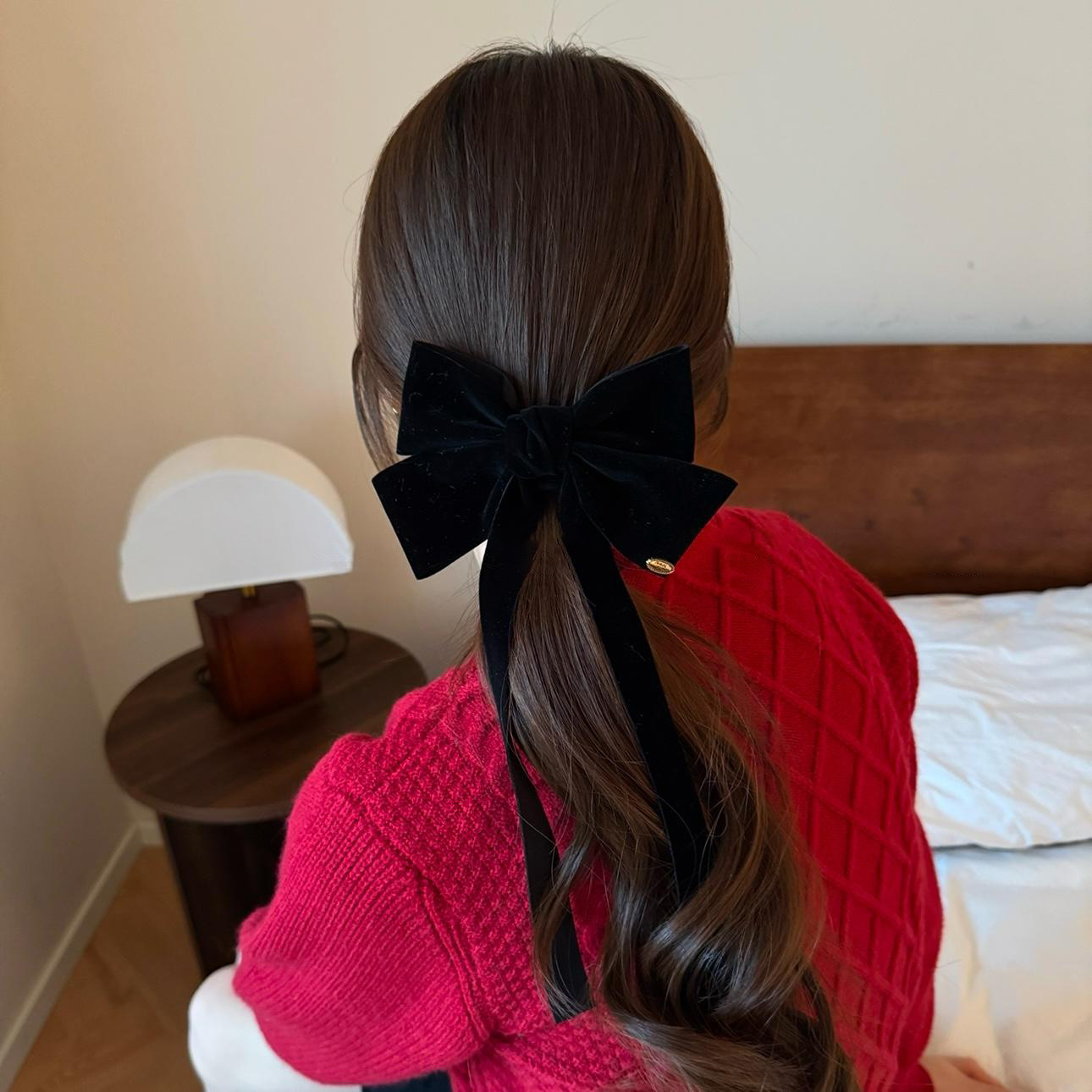 Röd sametrosett hårklämma för damer elegant hårspänne_voghion.com